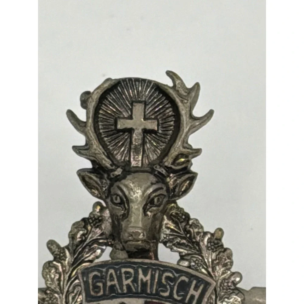 Vintage Garmisch Saint Hubertus‎ Stag Hat Pin Rifle Enamel Crest Alpine Brooch